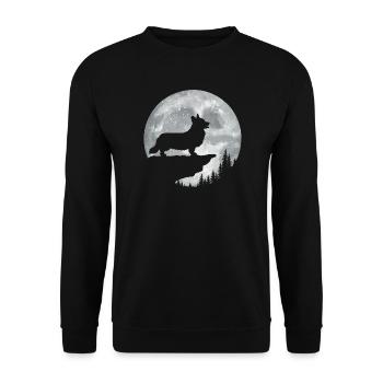 Corgi Silhouette Moon – lustiges Corgi-Hundeliebhaber-Geschenk - Unisex Pullover - Schwarz - Vorne - Alina (178cm) & Michal (187cm)