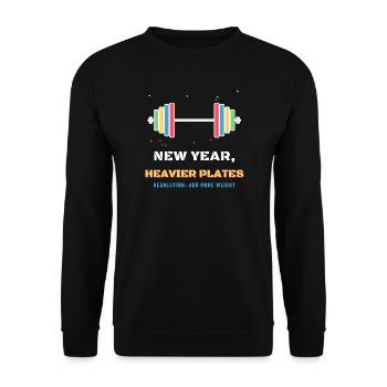 Neujahr Schwerere Teller Lustiges Gewichtheben - Unisex Pullover - Schwarz - Vorne - Alina (178cm) & Michal (187cm)