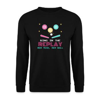 Ring In the Replay Neujahr Flipperhalle - Unisex Pullover - Schwarz - Vorne - Alina (178cm) & Michal (187cm)