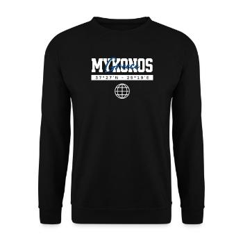 Mykonos Griechenland Koordinaten Reise Souvenir - Unisex Pullover - Schwarz - Vorne - Alina (178cm) & Michal (187cm)