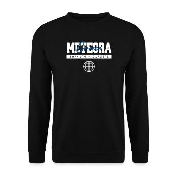 Meteora Griechenland Koordinaten Reise Souvenir - Unisex Pullover - Schwarz - Vorne - Alina (178cm) & Michal (187cm)