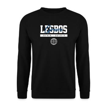Lesbos Griechenland Koordinaten Reise Souvenir - Unisex Pullover - Schwarz - Vorne - Alina (178cm) & Michal (187cm)