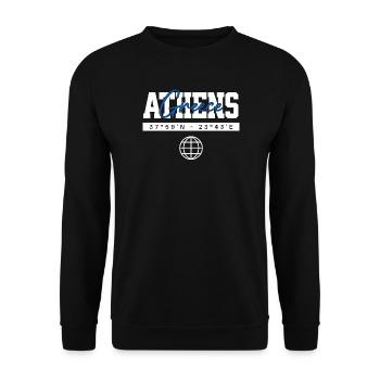 Athen Griechenland Koordinaten Reise Souvenir - Unisex Pullover - Schwarz - Vorne - Alina (178cm) & Michal (187cm)
