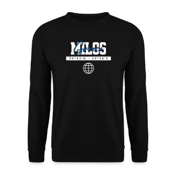Milos Griechenland Koordinaten Reise Souvenir - Unisex Pullover - Schwarz - Vorne - Alina (178cm) & Michal (187cm)