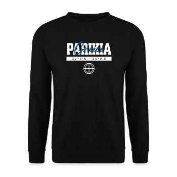 Parikia Griechenland Koordinaten Reise Souvenir - Unisex Pullover - Schwarz - Vorne - Alina (178cm) & Michal (187cm)