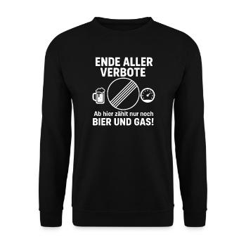 Ende aller Verbote - Bier und Gas - Unisex Pullover - Schwarz - Vorne - Alina (178cm) & Michal (187cm)