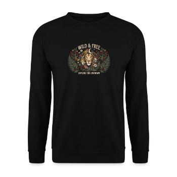 Löwe wild und frei - Unisex Pullover - Schwarz - Vorne - Alina (178cm) & Michal (187cm)