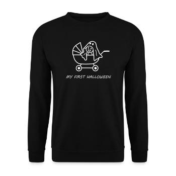 My First Halloween – Süßes  Baby im Kinderwagen - Unisex Pullover - Schwarz - Vorne - Alina (178cm) & Michal (187cm)
