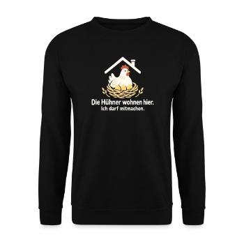 Hühnerhalter Hühnerhaltung Hühner Humor - Unisex Pullover - Schwarz - Vorne - Alina (178cm) & Michal (187cm)