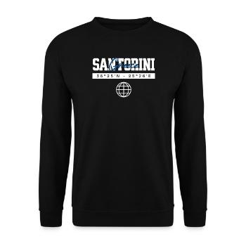 Santorini Griechenland Koordinaten Reise Souvenir - Unisex Pullover - Schwarz - Vorne - Alina (178cm) & Michal (187cm)