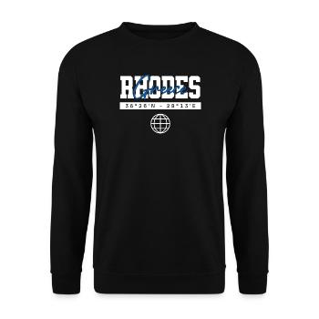 Rhodos Griechenland Koordinaten Reise Souvenir - Unisex Pullover - Schwarz - Vorne - Alina (178cm) & Michal (187cm)