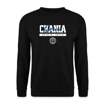 Chania Griechenland Koordinaten Reise Souvenir - Unisex Pullover - Schwarz - Vorne - Alina (178cm) & Michal (187cm)