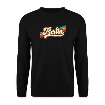Berlin - Retro Sticker - Deutschalnd - Germany - Unisex Pullover - Schwarz - Vorne - Alina (178cm) & Michal (187cm)