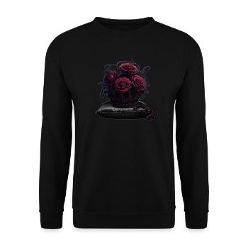 Dunkle Rosenkrone auf Samtkissen - Unisex Pullover - Schwarz - Vorne - Alina (178cm) & Michal (187cm)