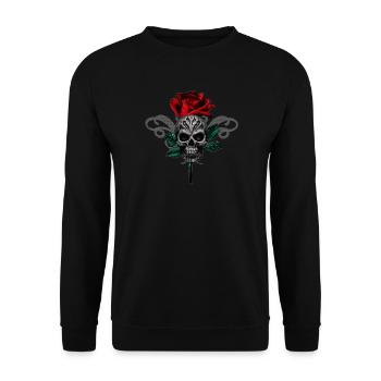Rosenknochen Gothic Rose Skull - Unisex Pullover - Schwarz - Vorne - Alina (178cm) & Michal (187cm)