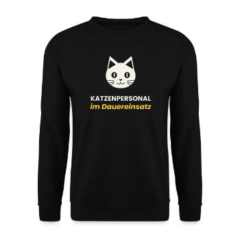 Katzenpersonal Shirt Lustig Katzenliebhaber Gesche - Unisex Pullover - Schwarz - Vorne - Alina (178cm) & Michal (187cm)