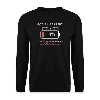 Social Battery 1 % – Lustiges introvertiertes Weihnachten - Unisex Pullover - Schwarz - Vorne - Alina (178cm) & Michal (187cm)