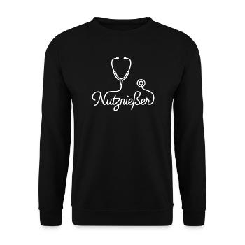 Begünstigter mit Stethoskop Ironisches Medizin - Unisex Pullover - Schwarz - Vorne - Alina (178cm) & Michal (187cm)