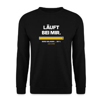 Läuft bei mir – Ladebalken 99 % lustiger Spruch - Unisex Pullover - Schwarz - Vorne - Alina (178cm) & Michal (187cm)