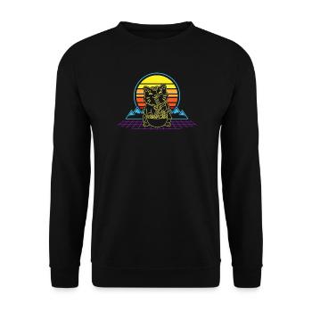 Katze Ramen Neon Retro - Unisex Pullover - Schwarz - Vorne - Alina (178cm) & Michal (187cm)