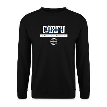 Korfu Griechenland Koordinaten Reise Souvenir - Unisex Pullover - Schwarz - Vorne - Alina (178cm) & Michal (187cm)