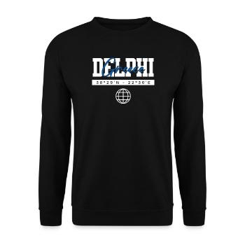 Delphi Griechenland Koordinaten Reise Souvenir - Unisex Pullover - Schwarz - Vorne - Alina (178cm) & Michal (187cm)