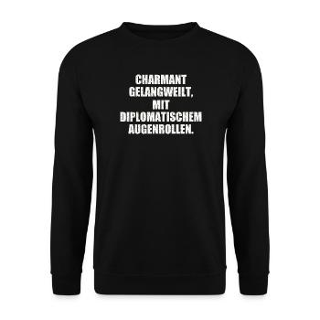 CHARMANT GELANGWEILT – Sarkastisches Augenrollen - Unisex Pullover - Schwarz - Vorne - Alina (178cm) & Michal (187cm)