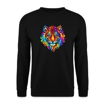 Regenbogentiger in Flammen - Unisex Pullover - Schwarz - Vorne - Alina (178cm) & Michal (187cm)