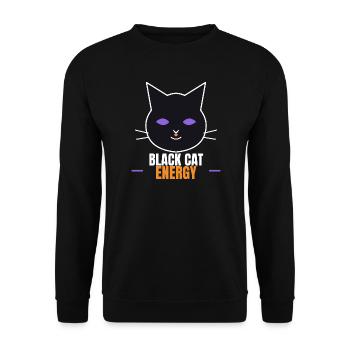 Black Cat Energy Funny Halloween Cat - Unisex Pullover - Schwarz - Vorne - Alina (178cm) & Michal (187cm)