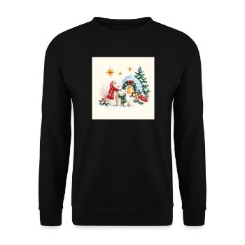 Eisbär-Familie Weihnachtsiglu - Unisex Pullover - Schwarz - Vorne - Alina (178cm) & Michal (187cm)