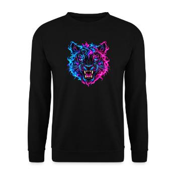 Elektrischer Neon-Tiger - Unisex Pullover - Schwarz - Vorne - Alina (178cm) & Michal (187cm)
