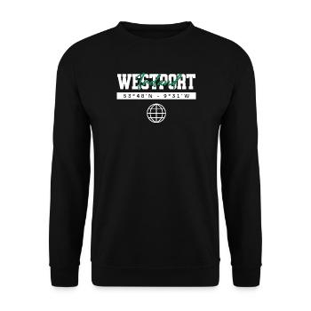 Westport Irland Koordinaten Reise Souvenir - Unisex Pullover - Schwarz - Vorne - Alina (178cm) & Michal (187cm)
