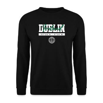 Dublin Irland Koordinaten Reise Souvenir - Unisex Pullover - Schwarz - Vorne - Alina (178cm) & Michal (187cm)