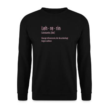 Lehrerin Substantiv Influencerin Lustig Geschenk - Unisex Pullover - Schwarz - Vorne - Alina (178cm) & Michal (187cm)