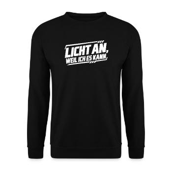 Veranstaltungstechnik Licht an. Weil ich es kann - Unisex Pullover - Schwarz - Vorne - Alina (178cm) & Michal (187cm)