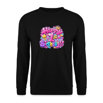 Herzlichen Glückwunsch zum ersten Geburtstag Graffiti: Pink Baby Queen! - Unisex Pullover - Schwarz - Vorne - Alina (178cm) & Michal (187cm)