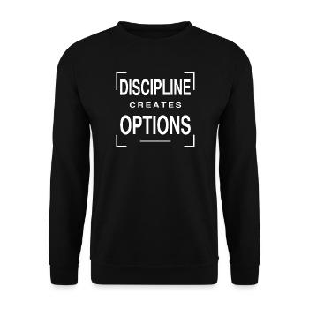 Disziplin schafft Optionen - Unisex Pullover - Schwarz - Vorne - Alina (178cm) & Michal (187cm)