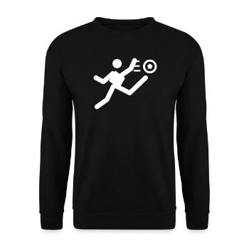 Dynamische Fußballsilhouette - Unisex Pullover - Schwarz - Vorne - Alina (178cm) & Michal (187cm)