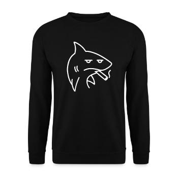Rauchender Hai – Weiß - Unisex Pullover - Schwarz - Vorne - Alina (178cm) & Michal (187cm)