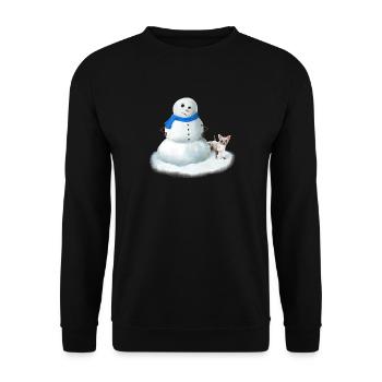 Genervter Schneemann mit Chihuahua - Hundehumor - Unisex Pullover - Schwarz - Vorne - Alina (178cm) & Michal (187cm)