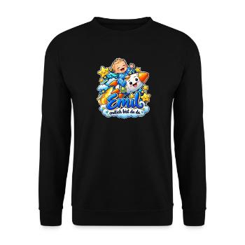 Emil Endlich Da Raketenbaby - Unisex Pullover - Schwarz - Vorne - Alina (178cm) & Michal (187cm)