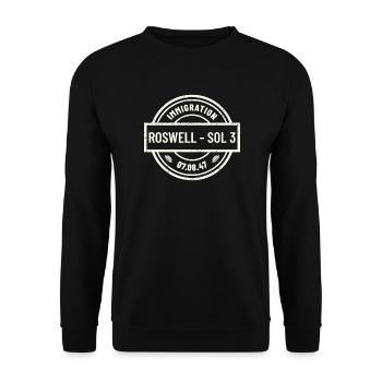 Roswell 1947 Alien Einreisestempel - Unisex Pullover - Schwarz - Vorne - Alina (178cm) & Michal (187cm)