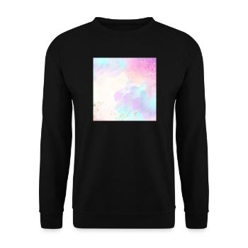 Pastellfarbenes Aquarellleuchten mit goldenen Punkten - Unisex Pullover - Schwarz - Vorne - Alina (178cm) & Michal (187cm)
