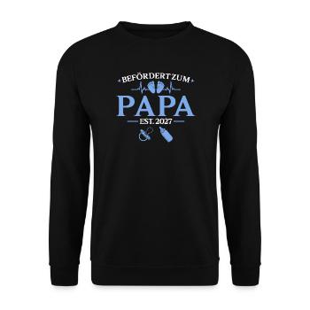 Befördert Zum Papa Est 2027 Werdende Eltern - Unisex Pullover - Schwarz - Vorne - Alina (178cm) & Michal (187cm)