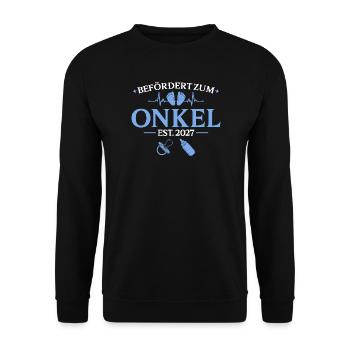 Befördert zum Onkel est. 2027 Babyparty - Unisex Pullover - Schwarz - Vorne - Alina (178cm) & Michal (187cm)
