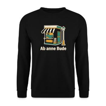 Ruhrpott Bude Trinkhalle Kiosk Retro - Unisex Pullover - Schwarz - Vorne - Alina (178cm) & Michal (187cm)