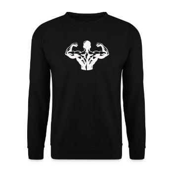 Kraftvolle Muskel-Silhouette - Unisex Pullover - Schwarz - Vorne - Alina (178cm) & Michal (187cm)