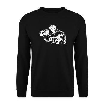 Kraftvolle Muskel-Silhouette beim Hanteltraining - Unisex Pullover - Schwarz - Vorne - Alina (178cm) & Michal (187cm)