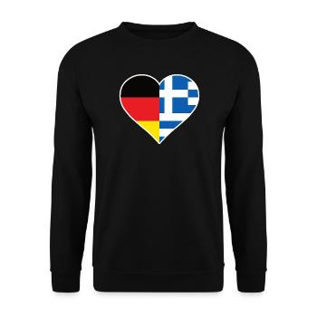 Germany x Greece Heart | German Greek Flag - Unisex Pullover - Schwarz - Vorne - Alina (178cm) & Michal (187cm)