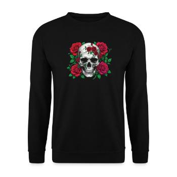 Totenkopf mit Rosen - Unisex Pullover - Schwarz - Vorne - Alina (178cm) & Michal (187cm)